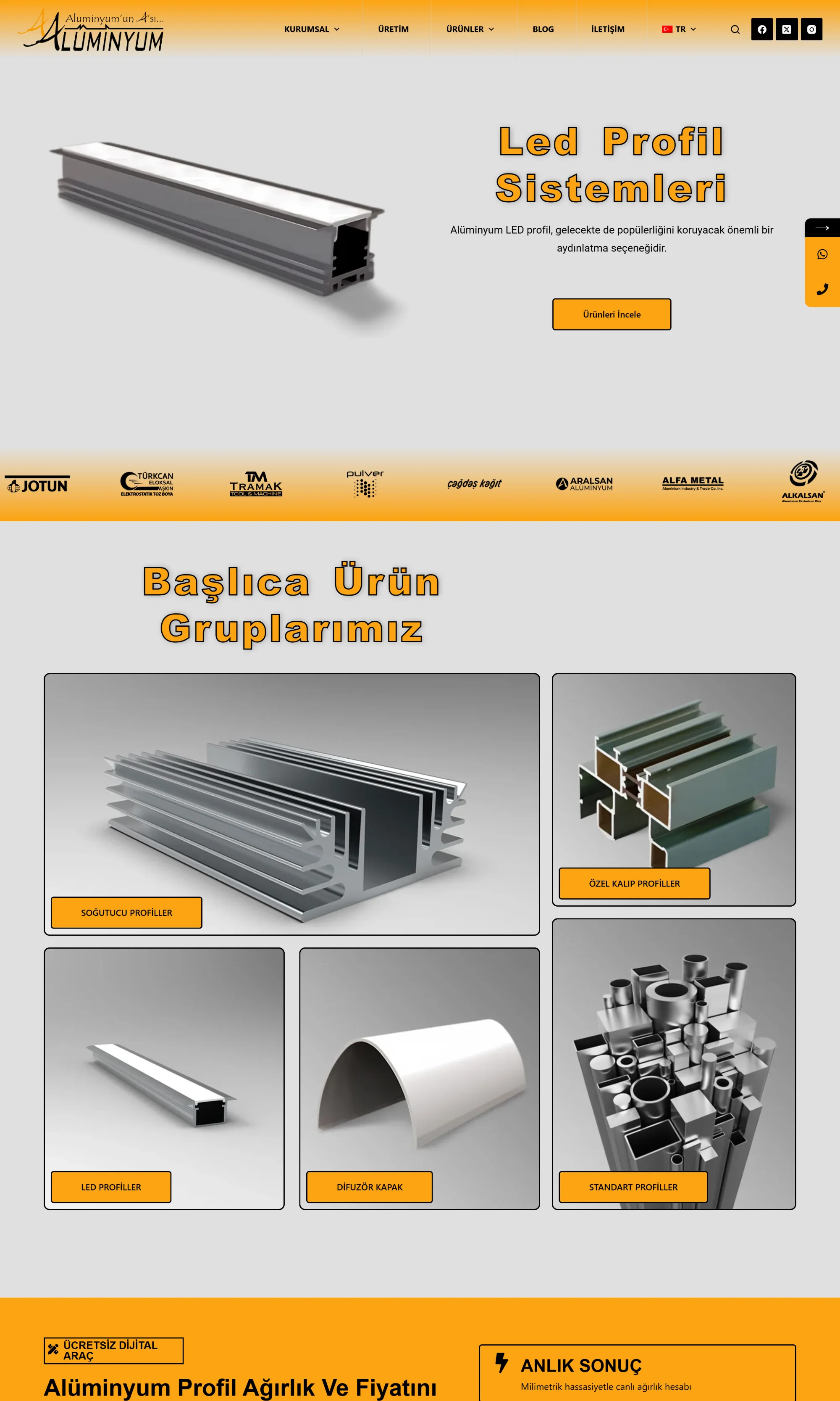 A Alüminyum website, full page