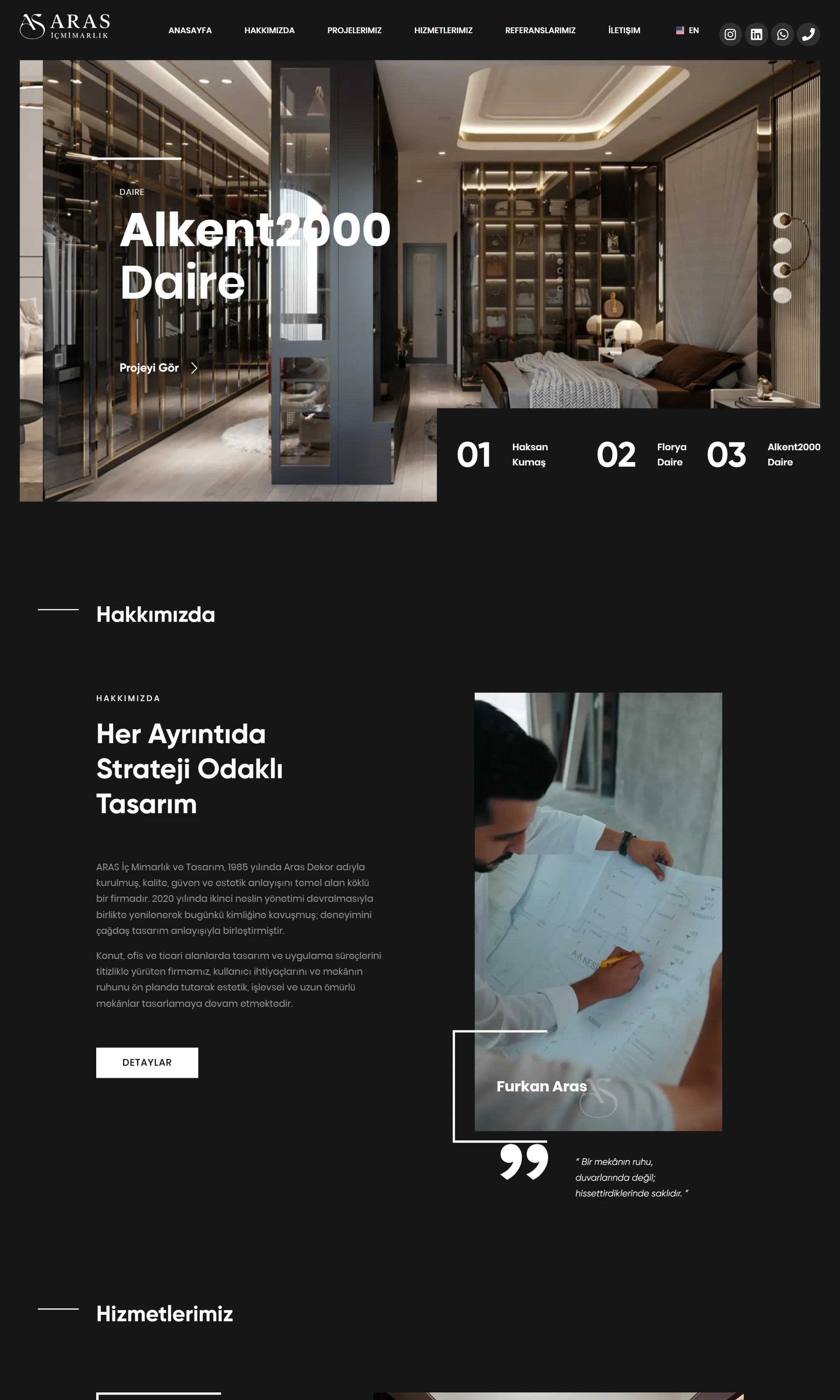 Aras İç Mimarlık website, full page