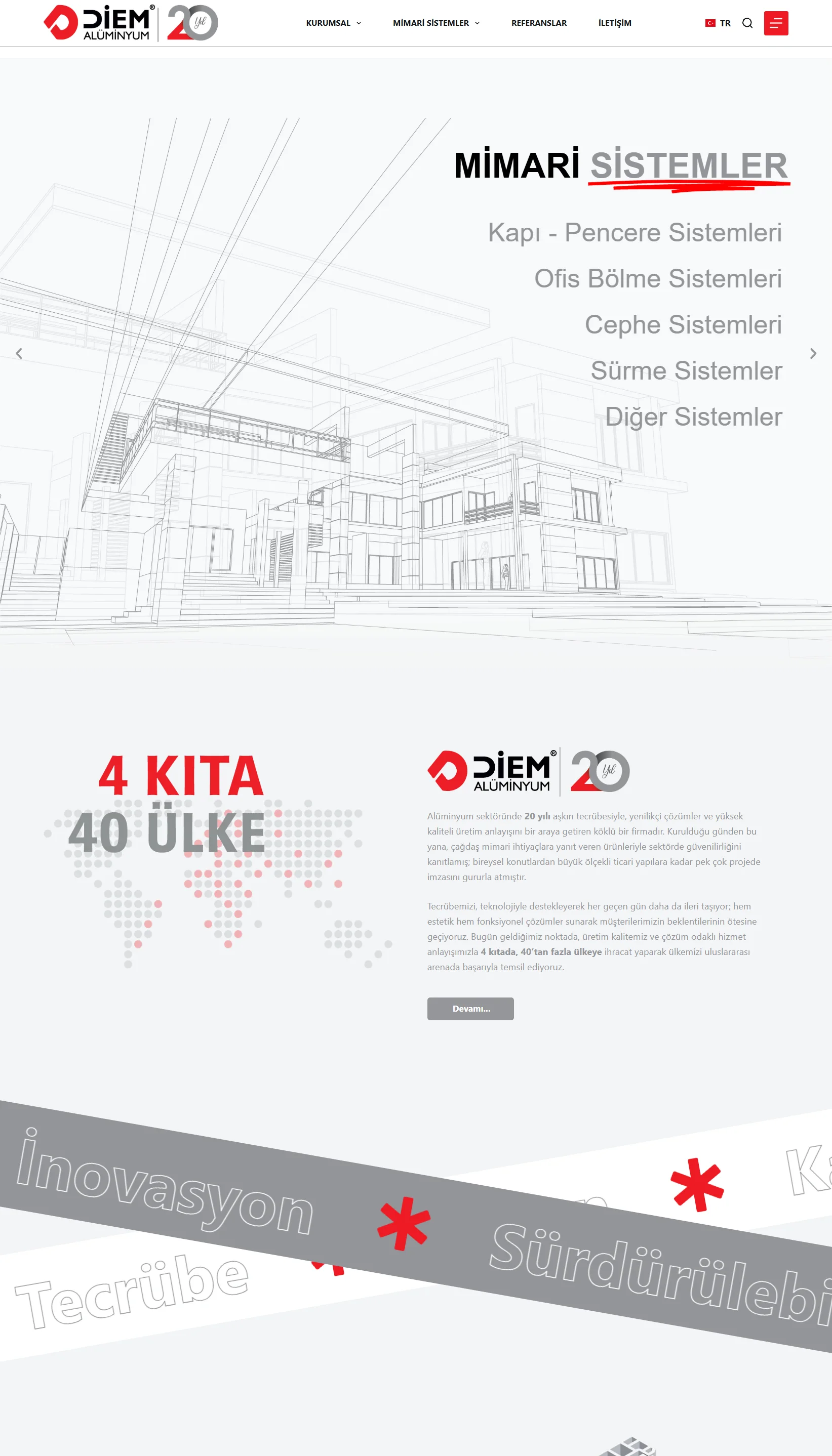 Diem Alüminyum website, full page
