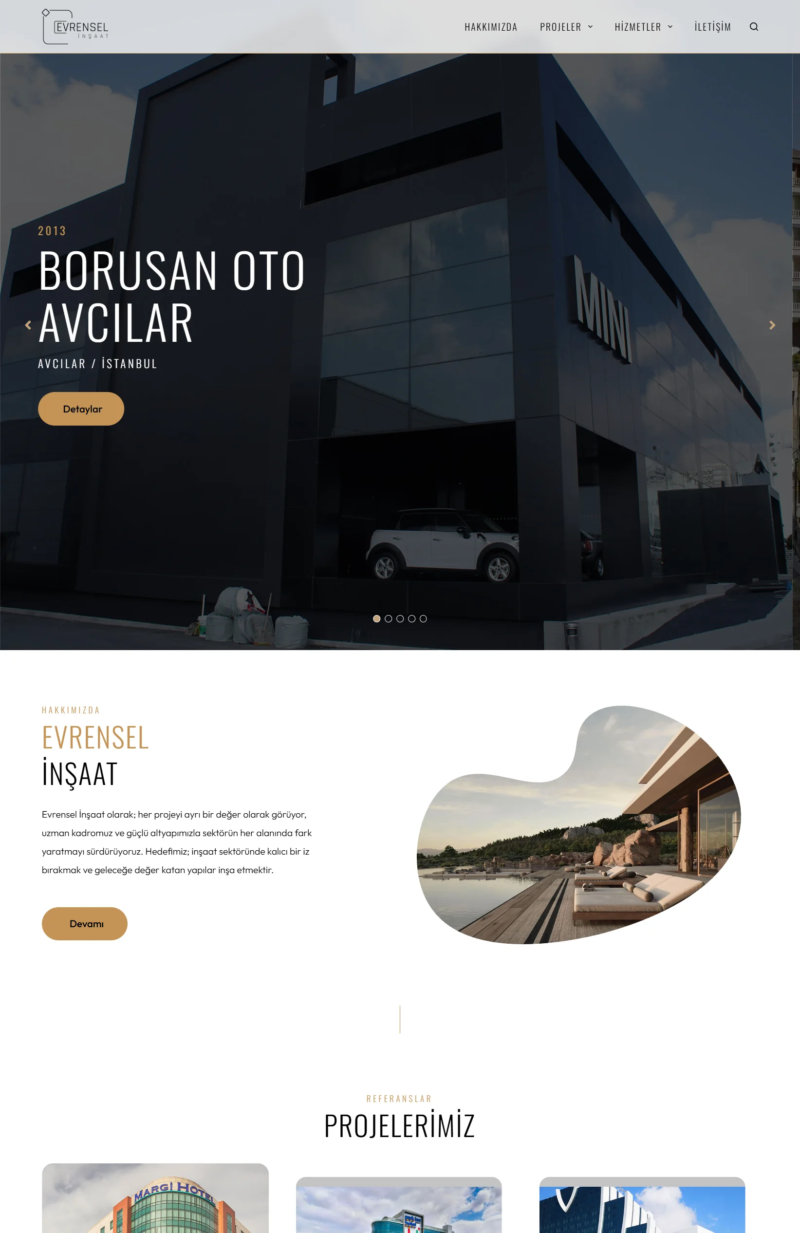 Evrensel İnşaat web sitesi, tam sayfa