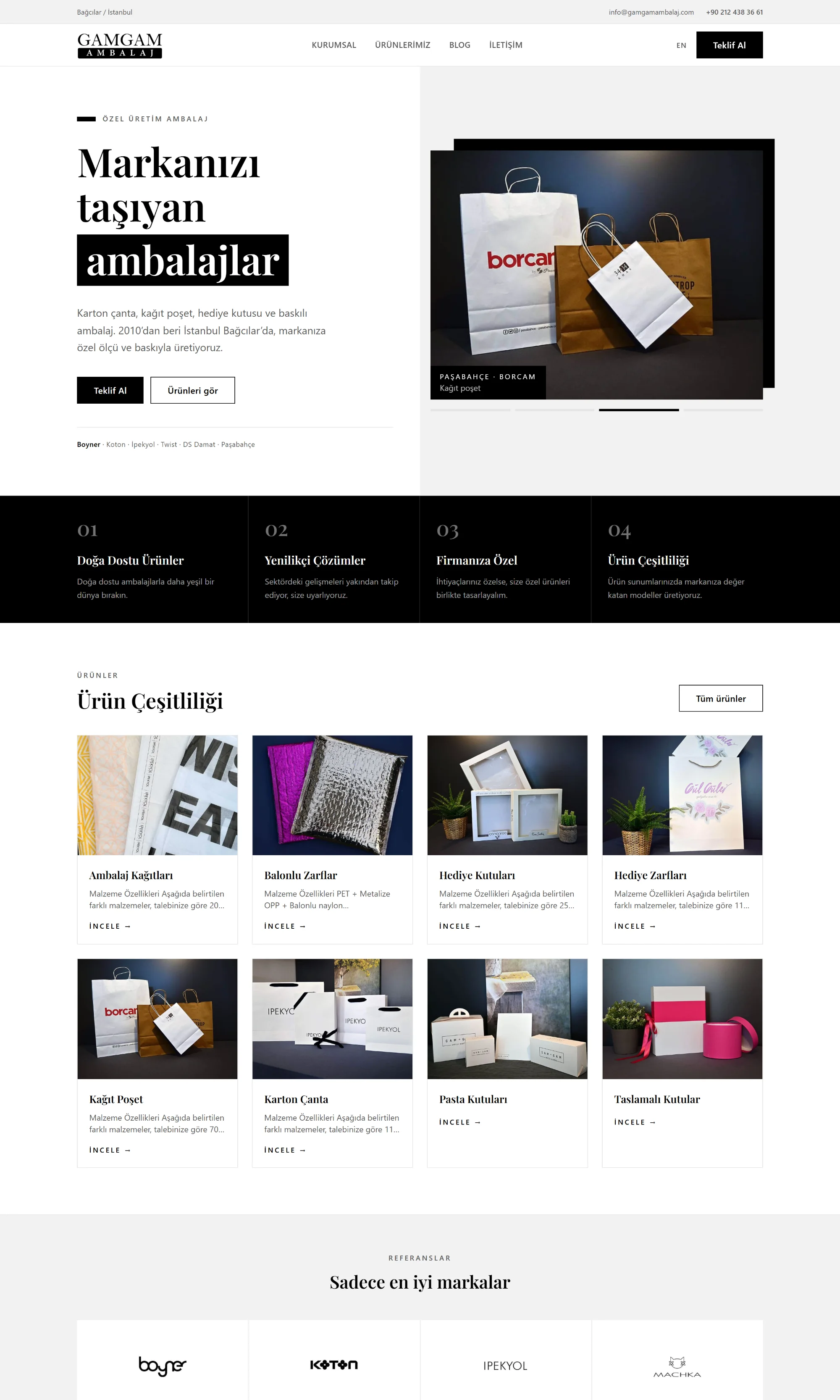 Gam Gam Ambalaj website, full page