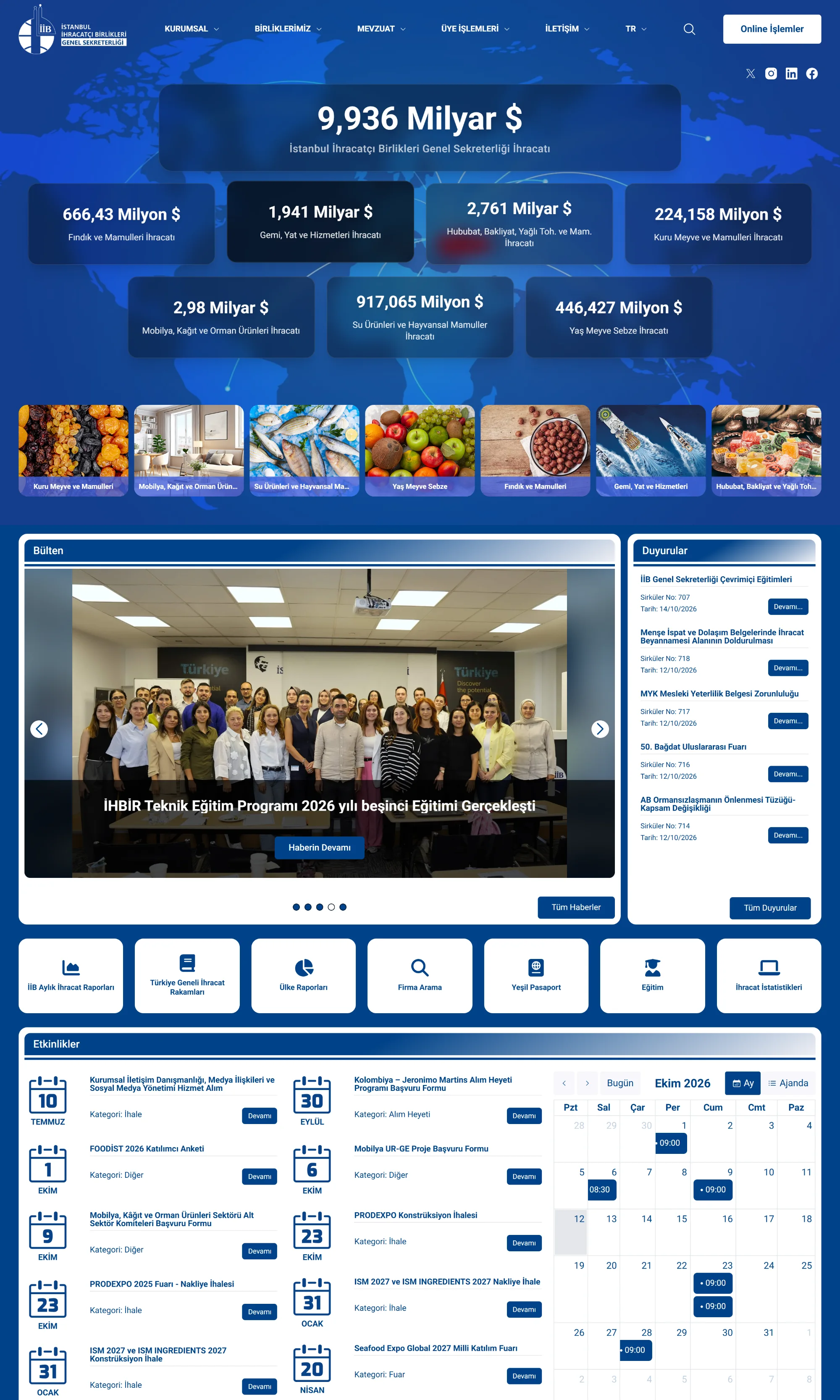 Istanbul Exporters' Associations (Secretariat General) website, full page