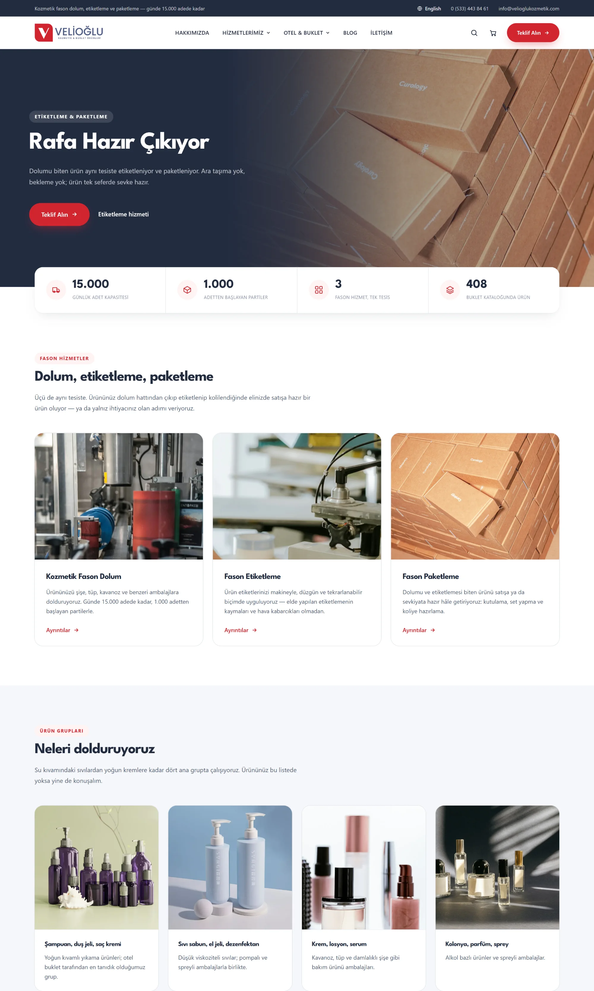Velioğlu Kozmetik website, full page